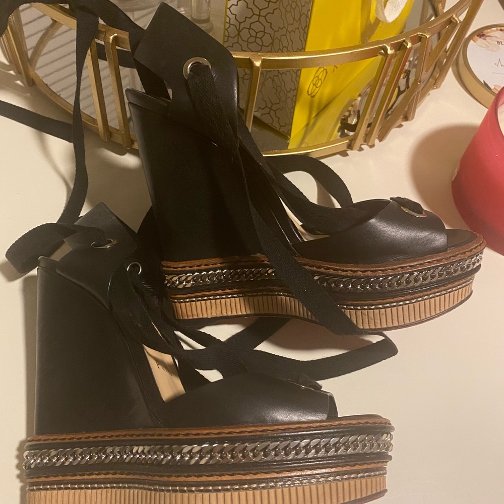 Christian Louboutin Black leather wedges SALE!